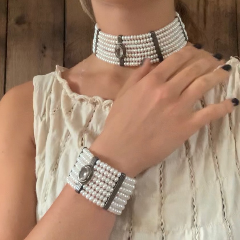 vintage matching pearl choker and bracelet set